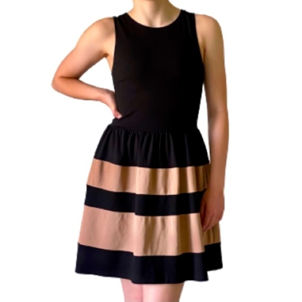Bar III Black & Brown Colorblock Flare Dress​​​​​​​​​​​​​​​​​​​​​​​​​​​​